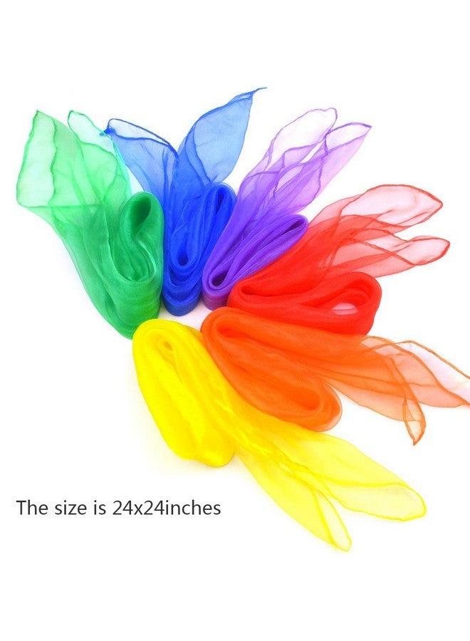 12Pcs Square Juggling Silk Dance Scarves Magic Tricks Performance Props Accessories Movement Scarves Rhythm Band Scarf 24 By 24 Inches 6 Colors