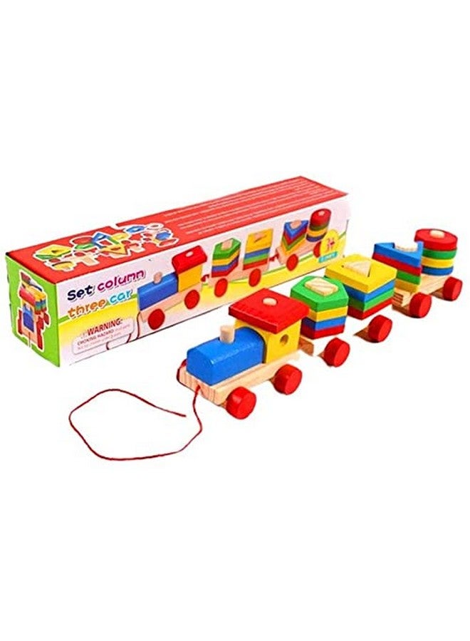 Wooden Shape Sorting & Stacking Block Train Toy Shape Sorter And Stacking Game Block Puzzle Toy Pull Toy Early Learning Educational Toddler Gift For 3 Year+ Kids (Shape Sorting Train)