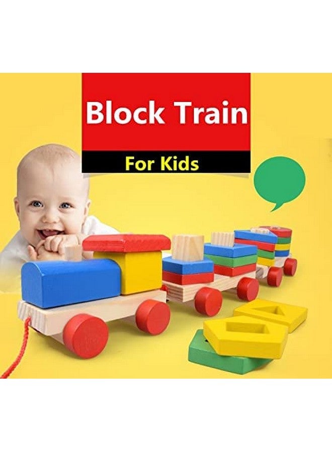 Wooden Shape Sorting & Stacking Block Train Toy Shape Sorter And Stacking Game Block Puzzle Toy Pull Toy Early Learning Educational Toddler Gift For 3 Year+ Kids (Shape Sorting Train)