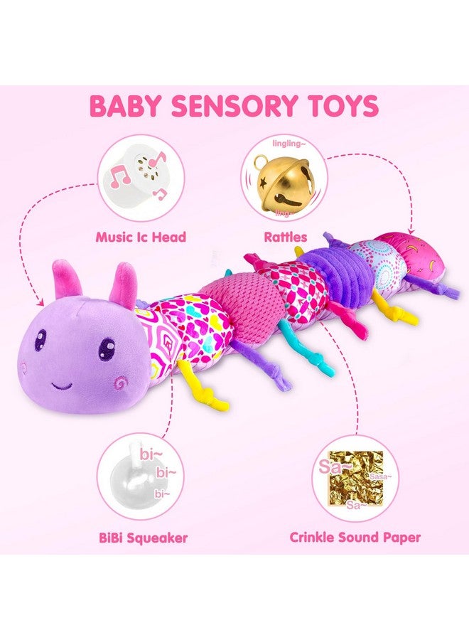 Baby Toy 0 12 Months,Baby Infant Musical Stuffed Animal Soft Toy With Multi Sensory Crinkle, Rattle & Textures,Baby Girl Toy Birthday Gift,Caterpillar,Purple