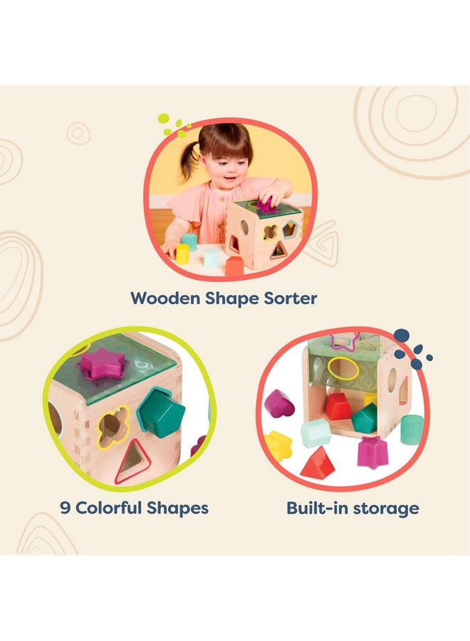 Wonder Cube Developmental Toy Wooden Shape Sorter 9 Colorful Shapes Educational Toy For Toddlers, Kids 18 Months +