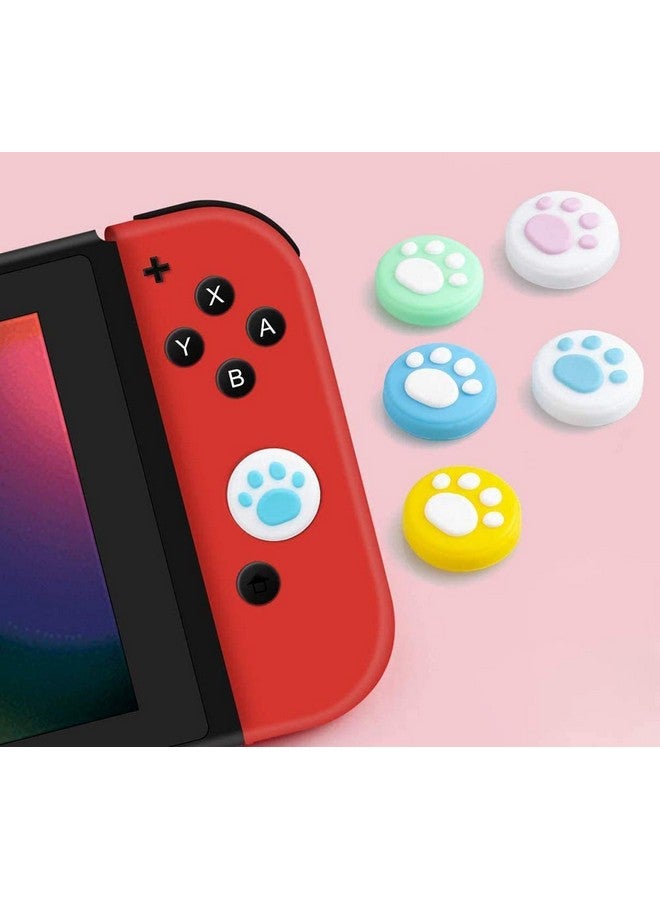 2 X Silicone Analog Controller Thumb Stick Joystick Grips Cap For Nintendo Switch Ns & Switch Lite Controller Joy Con Thumbstick Cute Cat Paw Claw (White Pink)