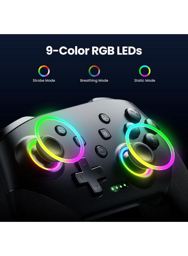 Switch Controllers Wireless, Compatible With Switch Pro Controllers For Switch/Switch Lite/Oled/Pc, One Key Pairing Gamepad With 9 Color Rgb Leds 1000Mah Battery 6 Axis Motion Wake Up Function