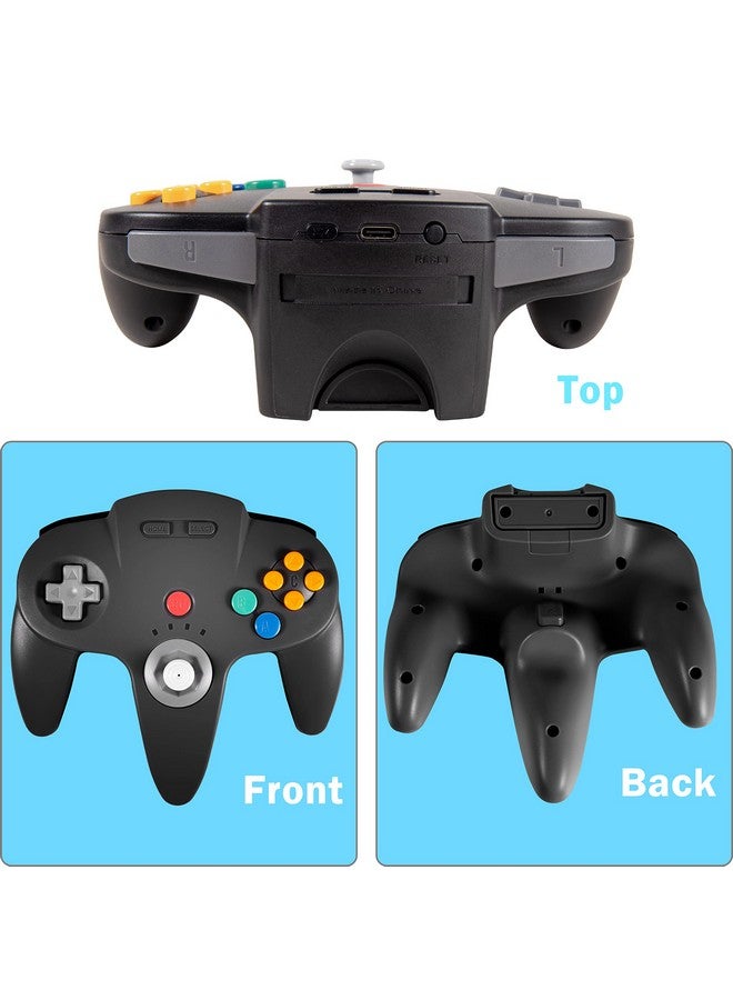 2.4 Ghz Wireless Usb Controller Compatible With Switch Online, Usb N64 Controller For Windows Pc Mac Linux Raspberry Pi Retropie Switch Nso, Rechargeable, Plug And Play (2 Pack Black)