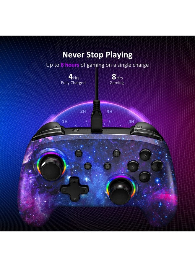 Hall Effect Controller (No Drift, No Deadzone) With Hall Sensing Joystick For Switch/Switch Lite/Oled, Wireless Bluetooth Controller With Motion Control, Rgb Light, Turbo (Cosmic Nebula)