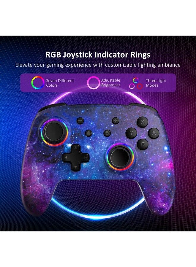 Hall Effect Controller (No Drift, No Deadzone) With Hall Sensing Joystick For Switch/Switch Lite/Oled, Wireless Bluetooth Controller With Motion Control, Rgb Light, Turbo (Cosmic Nebula)