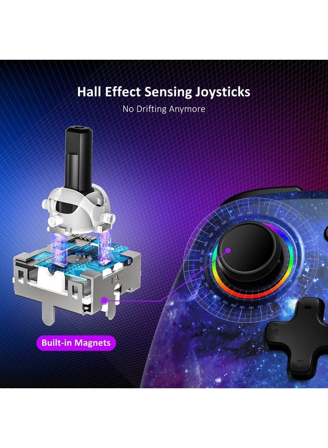 Hall Effect Controller (No Drift, No Deadzone) With Hall Sensing Joystick For Switch/Switch Lite/Oled, Wireless Bluetooth Controller With Motion Control, Rgb Light, Turbo (Cosmic Nebula)