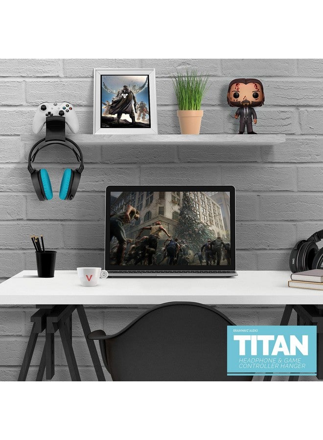 The Titan Desktop Gamepad Controller & Headphone Hanger Holder Designed For Xbox One, Ps4, Ps3, Dualshock, Switch, Pc, Steelseries, Steam & More, Reduce Clutter, Black