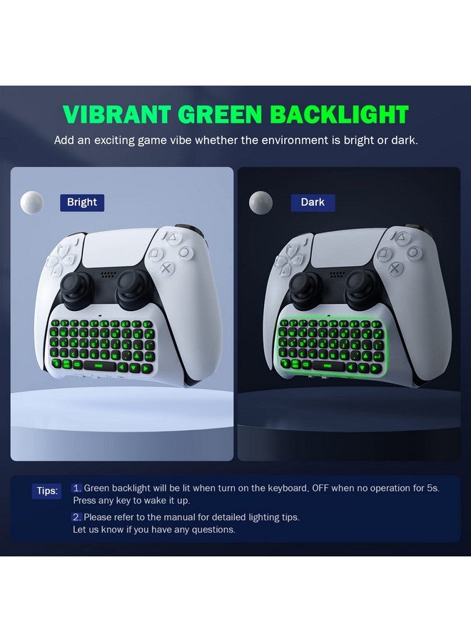 Keyboard For Ps5 Controller With Green Backlight, Bluetooth Wireless Mini Keypad Chatpad For Playstation 5, Built In Speaker & 3.5Mm Audio Jack For Ps5 Controller Accessories