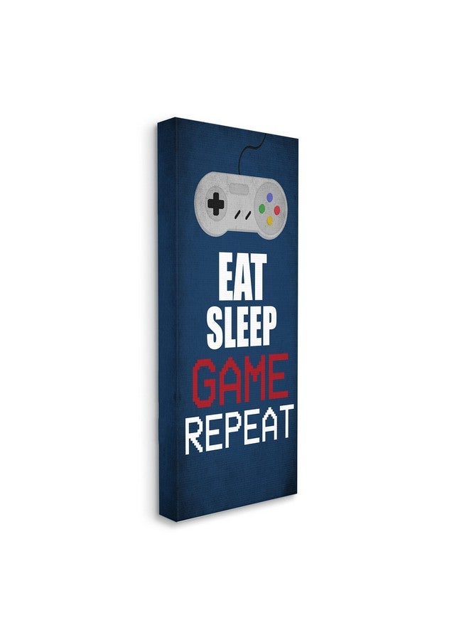 Eat Sleep Game Repeat Pixel Typography Vintage Controller, Designed By Kim Allen Canvas Wall Art, 20 X 48, Blue