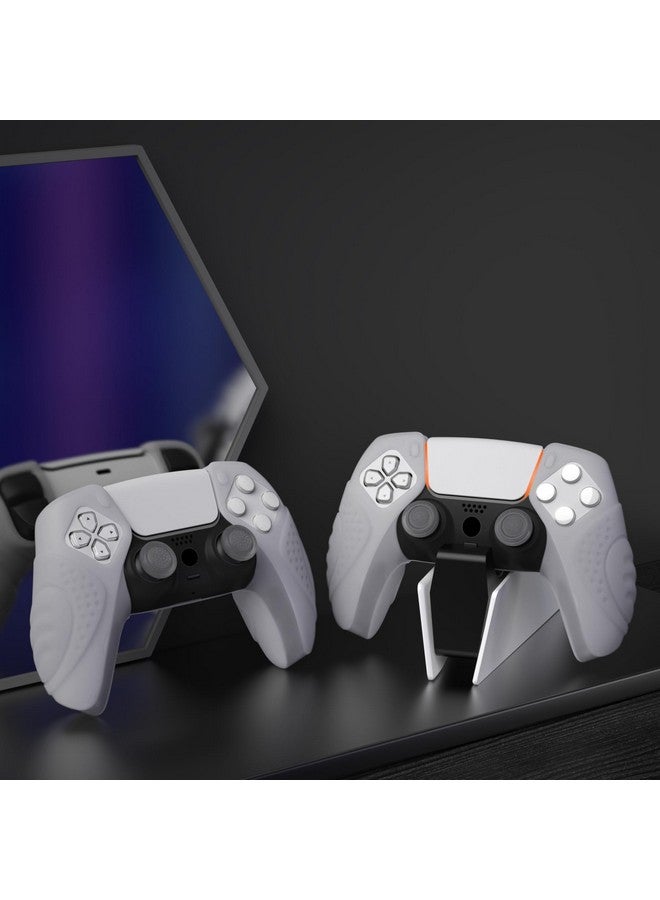 Guardian Edition Ergonomic Soft Controller Silicone Case Grips For Ps5 Compatible With Charging Station Rubber Protector Skins With Thumbstick Caps For Ps5 Controller Clear White