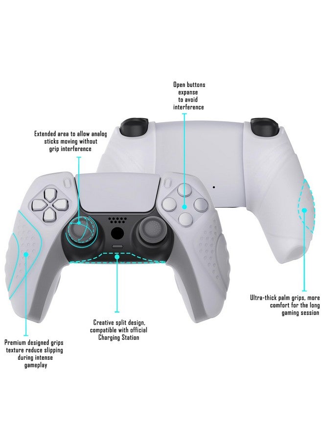 Guardian Edition Ergonomic Soft Controller Silicone Case Grips For Ps5 Compatible With Charging Station Rubber Protector Skins With Thumbstick Caps For Ps5 Controller Clear White