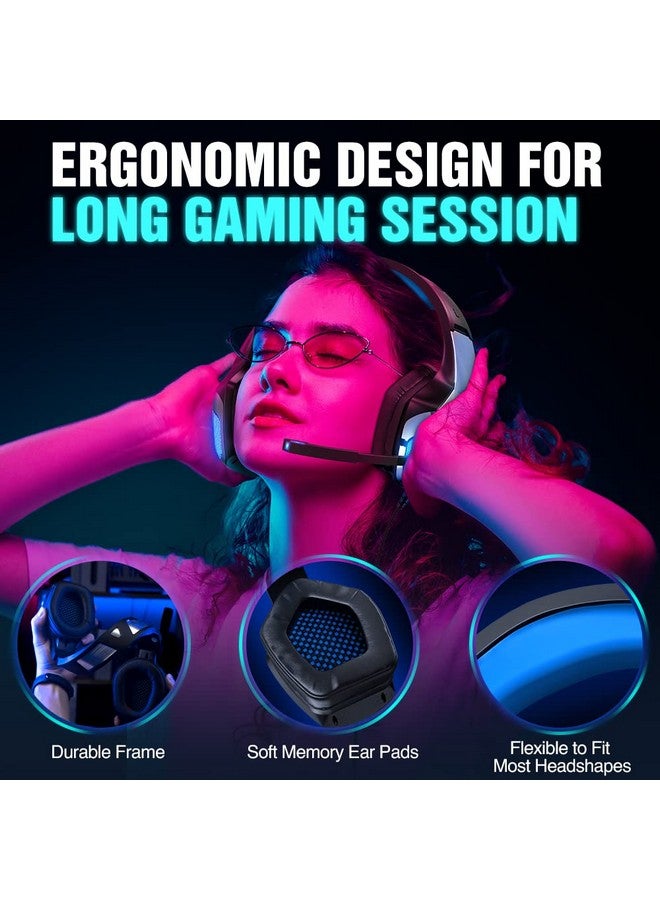 V 4 Gaming Headset For Xbox One, Ps4, Pc, Controller, Noise Cancelling Over Ear Headphones With Mic, Led Light Bass Surround Soft Memory Earmuffs For Ps2 Mac Sega Dreamcast Ps5 Games