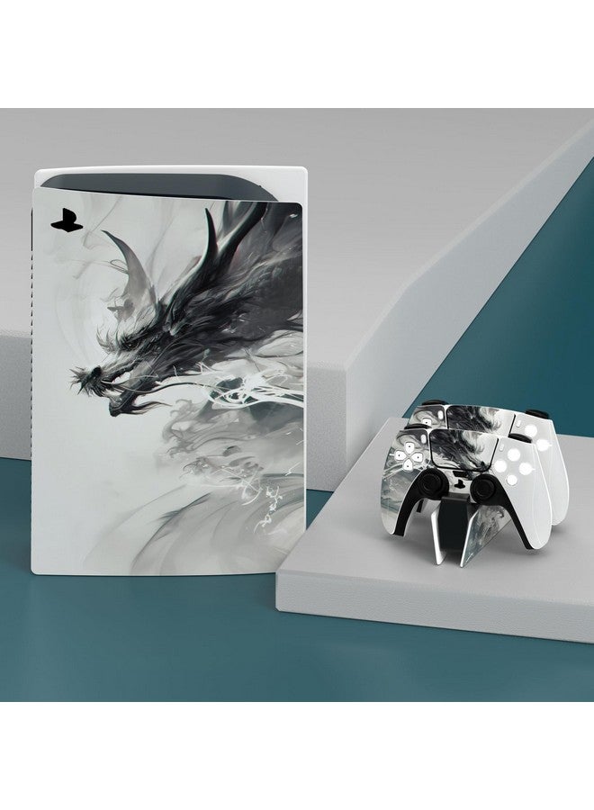 Full Set Skin Decal For Ps5 Console Disc Edition, Vinyl Sticker Decal Cover For Ps5 Controller & Charging Station & Headset & Media Remote Ink Spirit Dragon