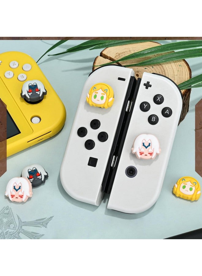 6Pcs Thumb Grip Caps For Nintendo Switch, Joystick Caps Soft Silicone Cover For Button Joy Con Controllers Protective Thumb Stick, Anti Slip Anime Analog Cover For Switch Lite & Oled White 2