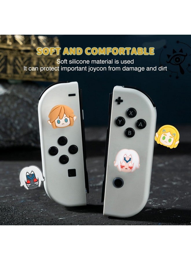 6Pcs Thumb Grip Caps For Nintendo Switch, Joystick Caps Soft Silicone Cover For Button Joy Con Controllers Protective Thumb Stick, Anti Slip Anime Analog Cover For Switch Lite & Oled White 2