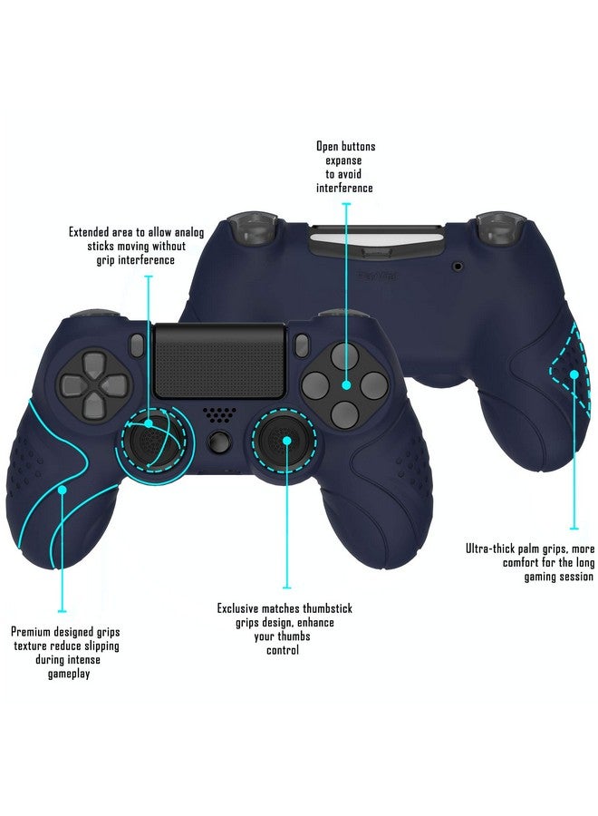 Guardian Edition Midnight Blue Soft Anti Slip Controller Silicone Case Cover For Ps4, Rubber Protector Skins With Joystick Caps For Ps4 Slim For Ps4 Pro Controller