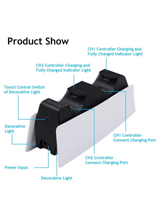 Dual Charger For Ps5 Controller Charger Fast Charging Station Dock Usb Type C Charging Adapter With Led Indicator For Playstation 5 Dualsense Controller