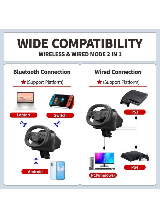 Wireless Pc Gaming Racing Wheel For Multi Platform Pro Steering Wheel With Dual Vibration Motors And Bluetooth Connectivity