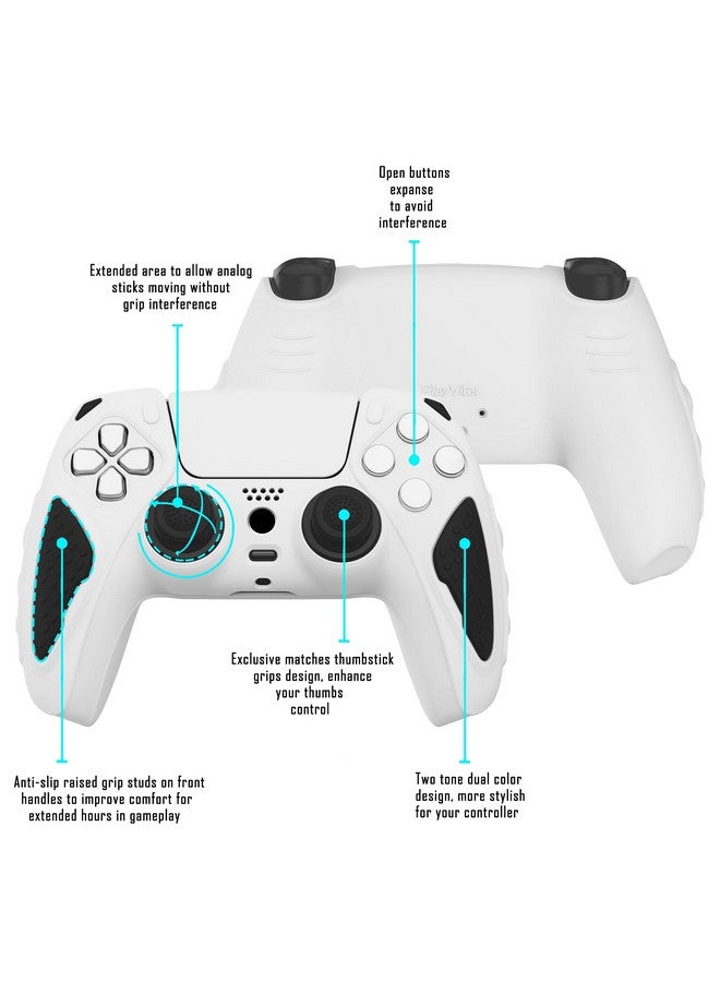 Knight Edition White & Black Two Tone Anti Slip Silicone Cover Skin For Ps5 Controller, Soft Rubber Case For Ps5 Wireless Controller With Thumb Grip Caps
