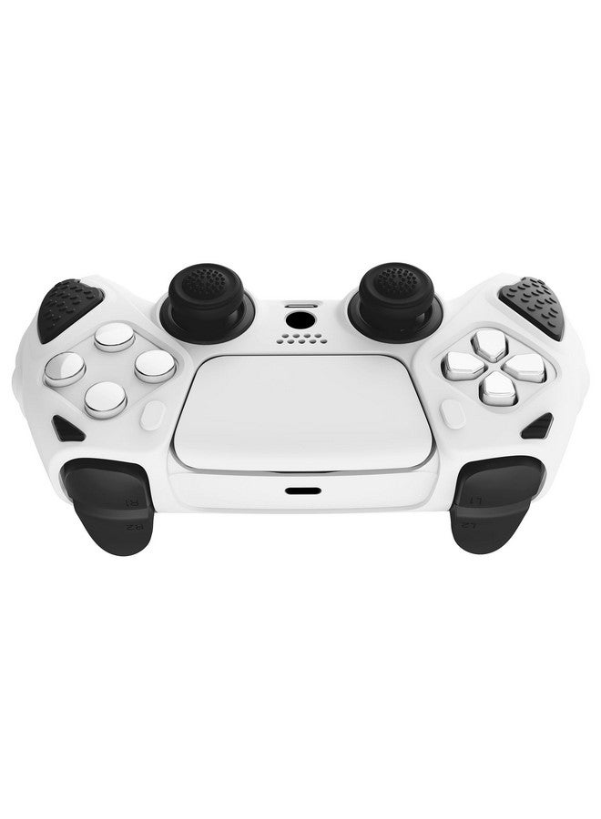 Knight Edition White & Black Two Tone Anti Slip Silicone Cover Skin For Ps5 Controller, Soft Rubber Case For Ps5 Wireless Controller With Thumb Grip Caps