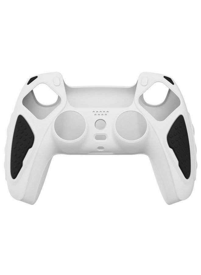 Knight Edition White & Black Two Tone Anti Slip Silicone Cover Skin For Ps5 Controller, Soft Rubber Case For Ps5 Wireless Controller With Thumb Grip Caps
