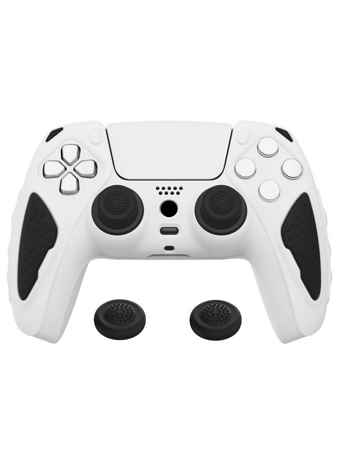 Knight Edition White & Black Two Tone Anti Slip Silicone Cover Skin For Ps5 Controller, Soft Rubber Case For Ps5 Wireless Controller With Thumb Grip Caps