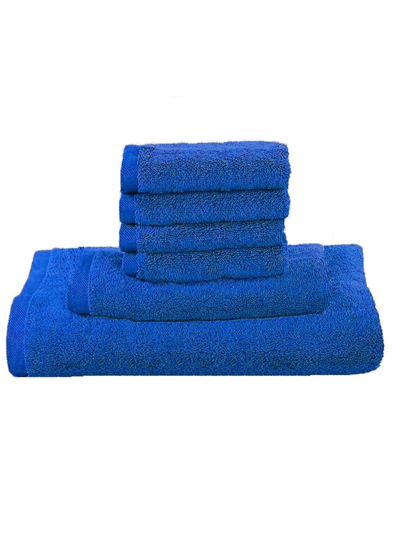 6-Pieces Towel Set - 100% Cotton 600 GSM, 1xBath Towel(70x140cm), 1xHand Towel(45x75cm), 4xFace Towel(30x30cm), Highly Absorbent Super Durable, Color-Blue