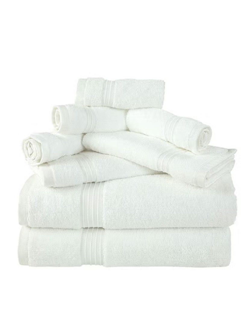 Towels Set 100% Combed Cotton 600 GSM Quick Dry Highly Absorbent Thick Bathroom Soft Hotel Quality For Bath And Spa Towel Set Includes 2xBath Towels (70x140 cm), 2xHand Towels (40x70 cm), 4xWashcloths (30x30 cm) White 70x140cm (8-PC)