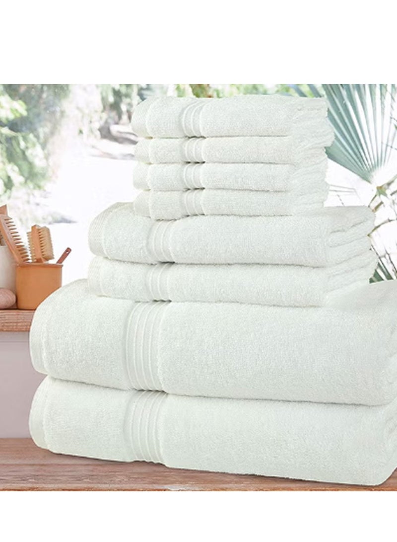 Towels Set 100% Combed Cotton 600 GSM Quick Dry Highly Absorbent Thick Bathroom Soft Hotel Quality For Bath And Spa Towel Set Includes 2xBath Towels (70x140 cm), 2xHand Towels (40x70 cm), 4xWashcloths (30x30 cm) White 70x140cm (8-PC)