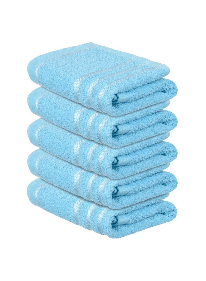 Face Towel | Cotton Towels For Facewash | Towels For Daily Use | Workout Hand Towel | Lining Design | 14X21 Inch | Pack Of 5 | Blue