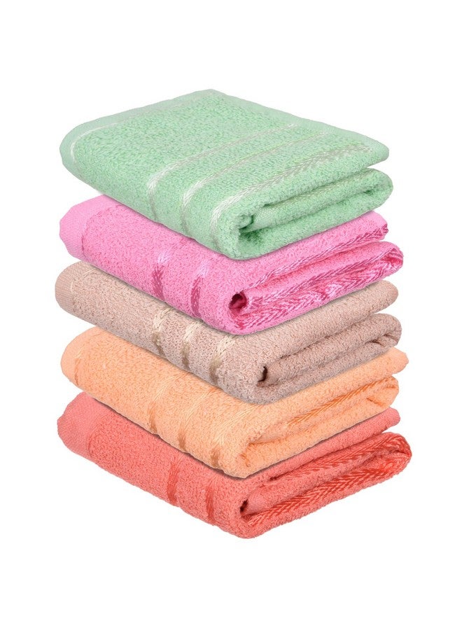 Face Towel | Cotton Towels For Facewash | Towels For Daily Use | Workout Hand Towel | Lining Design | 14X21 Inch | Pack Of 5 | Multi