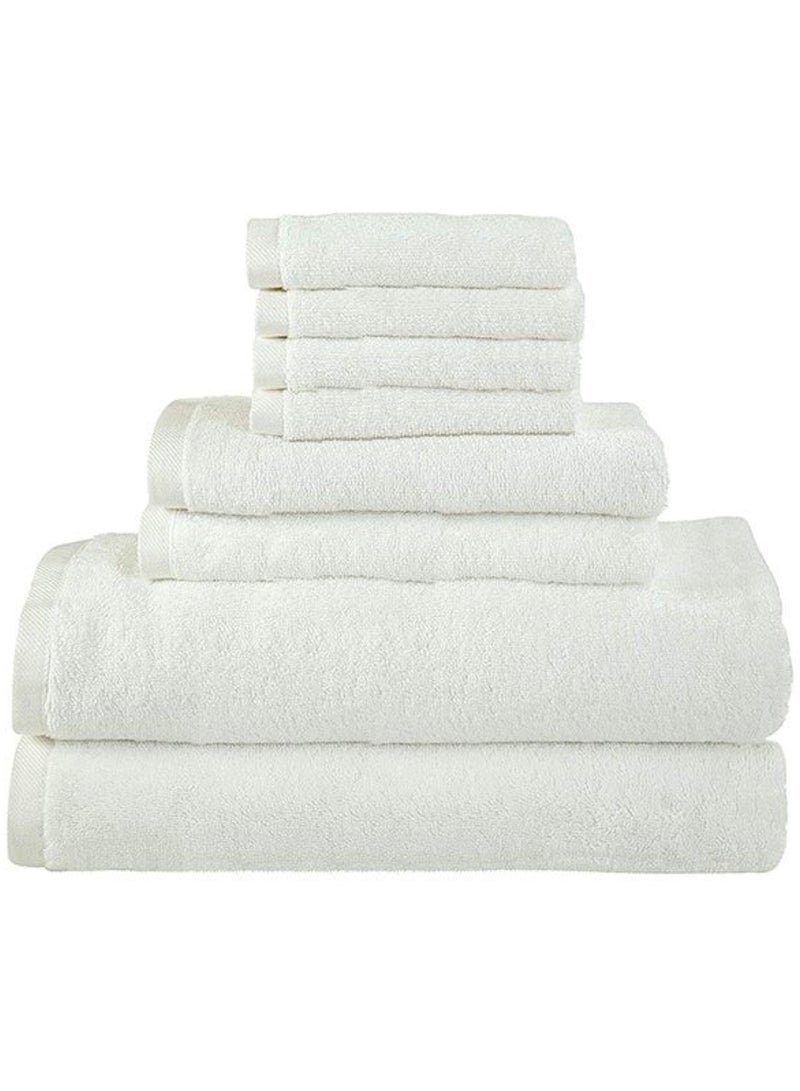 8-Pieces Towel Set - 100% Cotton 600 GSM, 2xBath Towel(70x140cm), 2xHand Towel(45x75cm), 4xFace Towel(30x30cm), Highly Absorbent Super Durable, Color-White