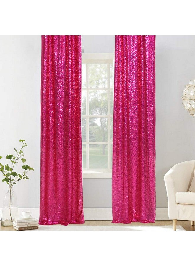 Hot Pink 2Ft X 8Ft Sparkly Sequin Backdrop Curtains 2 Panels For Wedding Party Room Decorations.