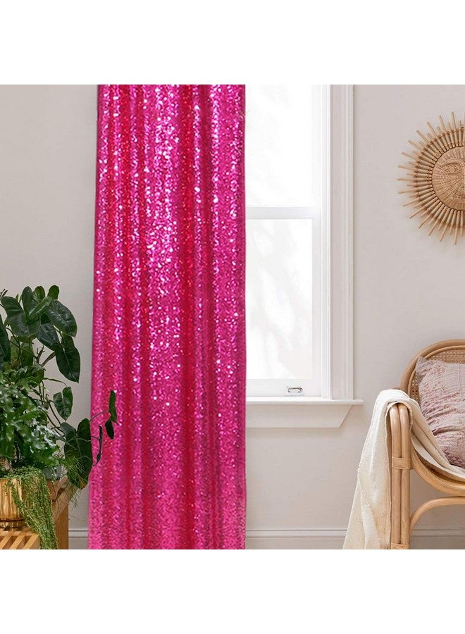 Hot Pink 2Ft X 8Ft Sparkly Sequin Backdrop Curtains 2 Panels For Wedding Party Room Decorations.