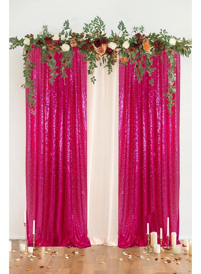 Hot Pink 2Ft X 8Ft Sparkly Sequin Backdrop Curtains 2 Panels For Wedding Party Room Decorations.