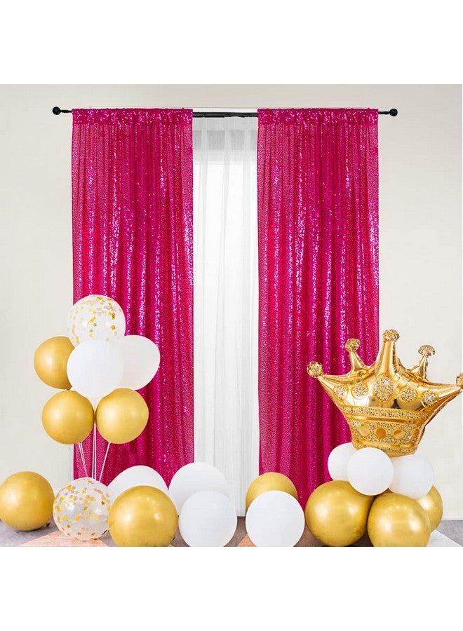 Hot Pink 2Ft X 8Ft Sparkly Sequin Backdrop Curtains 2 Panels For Wedding Party Room Decorations.