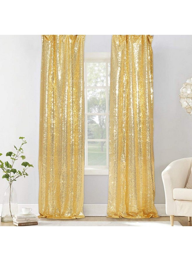 Gold 2Ft X 8Ft Sparkly Sequin Backdrop Curtains 2 Panels For Wedding Party Room Decorations.