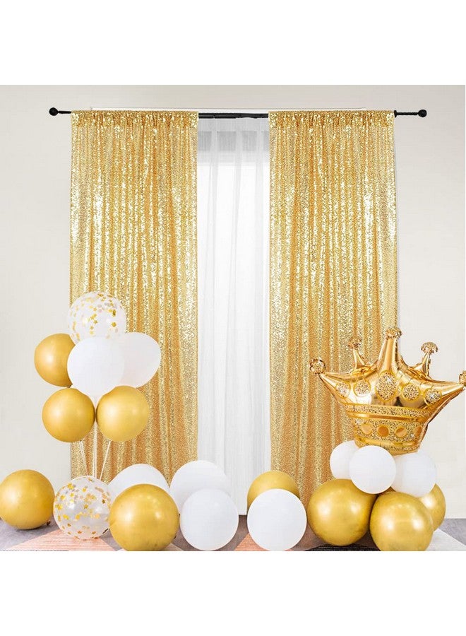 Gold 2Ft X 8Ft Sparkly Sequin Backdrop Curtains 2 Panels For Wedding Party Room Decorations.
