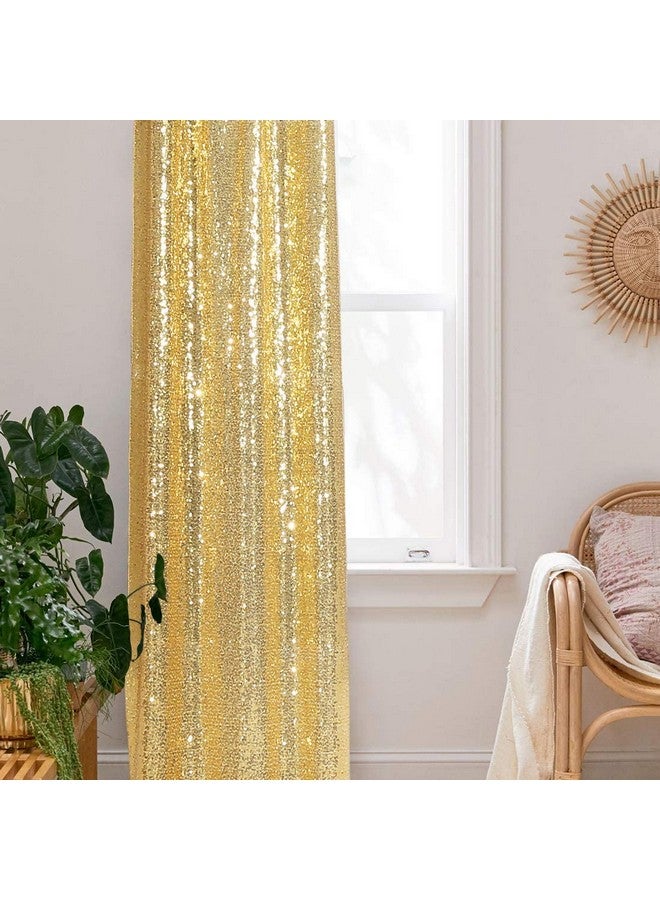 Gold 2Ft X 8Ft Sparkly Sequin Backdrop Curtains 2 Panels For Wedding Party Room Decorations.