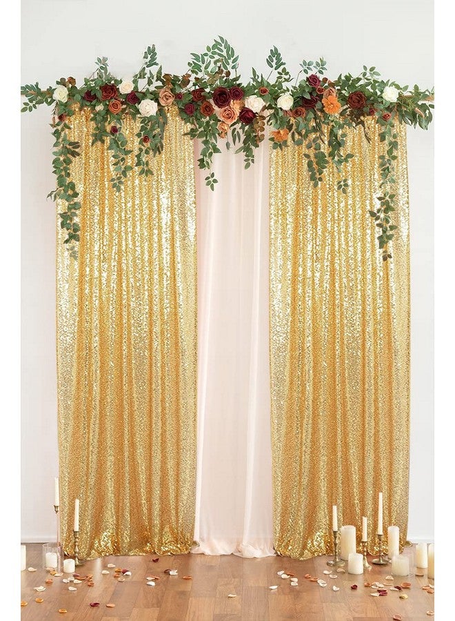Gold 2Ft X 8Ft Sparkly Sequin Backdrop Curtains 2 Panels For Wedding Party Room Decorations.