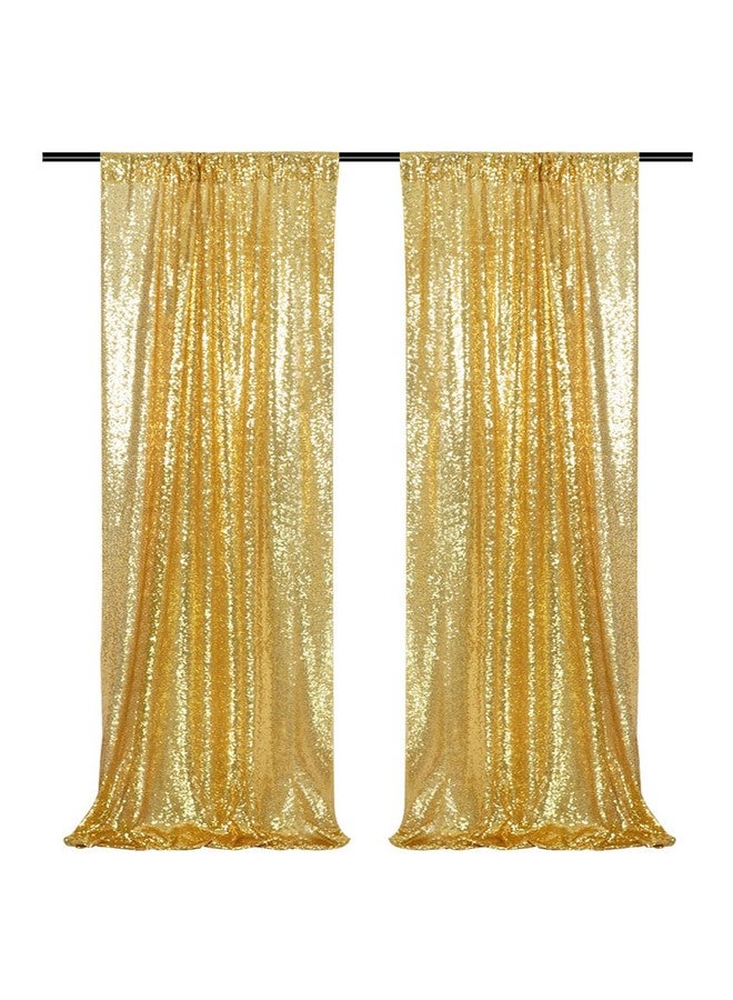Gold 2Ft X 8Ft Sparkly Sequin Backdrop Curtains 2 Panels For Wedding Party Room Decorations.