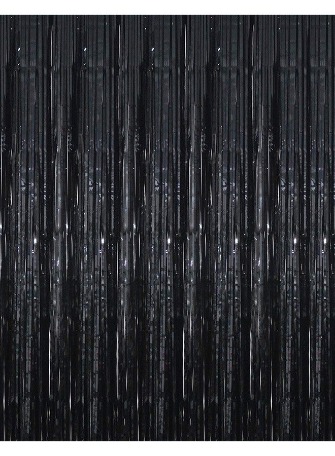 3.2 Ft X 9.8 Ft Black Photo Backdrop Party Streamers For Halloween Birthday Party 1 Pack Black Metallic Tinsel Foil Fringe Curtains Party Decorations Wedding Decor