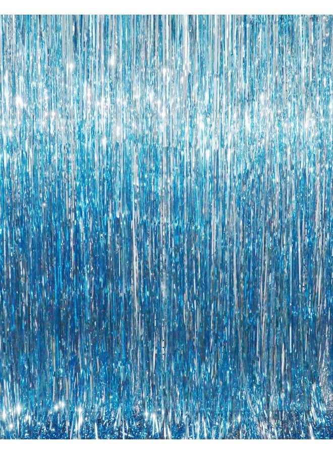 3.2 Ft X 9.8 Ft Metallic Tinsel Foil Fringe Curtains Party Photo Backdrop Party Streamers For Birthday Graduation New Year Eve Decorations Wedding Decor (Light Blue 1 Pack)