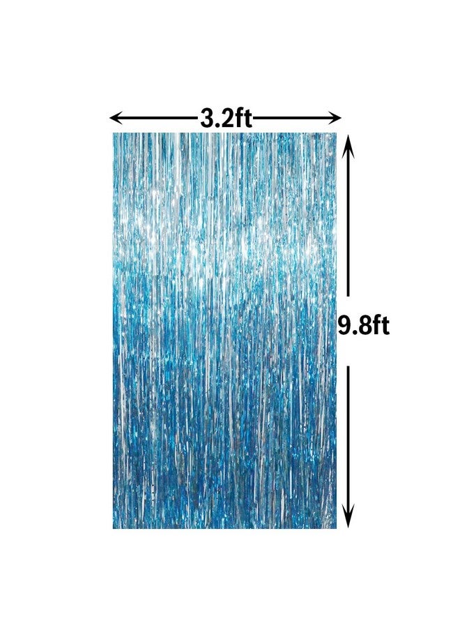 3.2 Ft X 9.8 Ft Metallic Tinsel Foil Fringe Curtains Party Photo Backdrop Party Streamers For Birthday Graduation New Year Eve Decorations Wedding Decor (Light Blue 1 Pack)