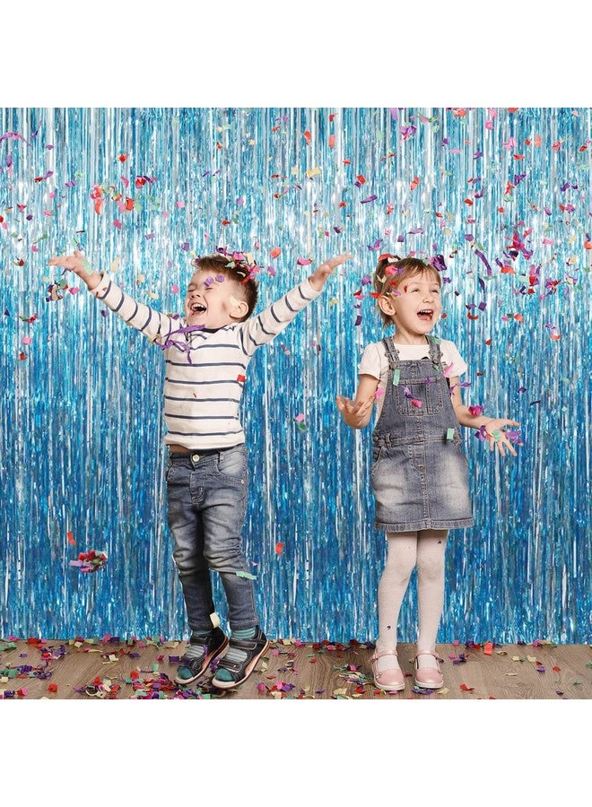 3.2 Ft X 9.8 Ft Metallic Tinsel Foil Fringe Curtains Party Photo Backdrop Party Streamers For Birthday Graduation New Year Eve Decorations Wedding Decor (Light Blue 1 Pack)