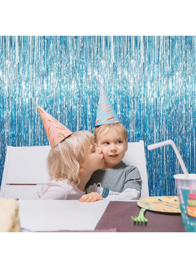 3.2 Ft X 9.8 Ft Metallic Tinsel Foil Fringe Curtains Party Photo Backdrop Party Streamers For Birthday Graduation New Year Eve Decorations Wedding Decor (Light Blue 1 Pack)