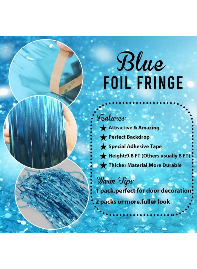 3.2 Ft X 9.8 Ft Metallic Tinsel Foil Fringe Curtains Party Photo Backdrop Party Streamers For Birthday Graduation New Year Eve Decorations Wedding Decor (Light Blue 1 Pack)