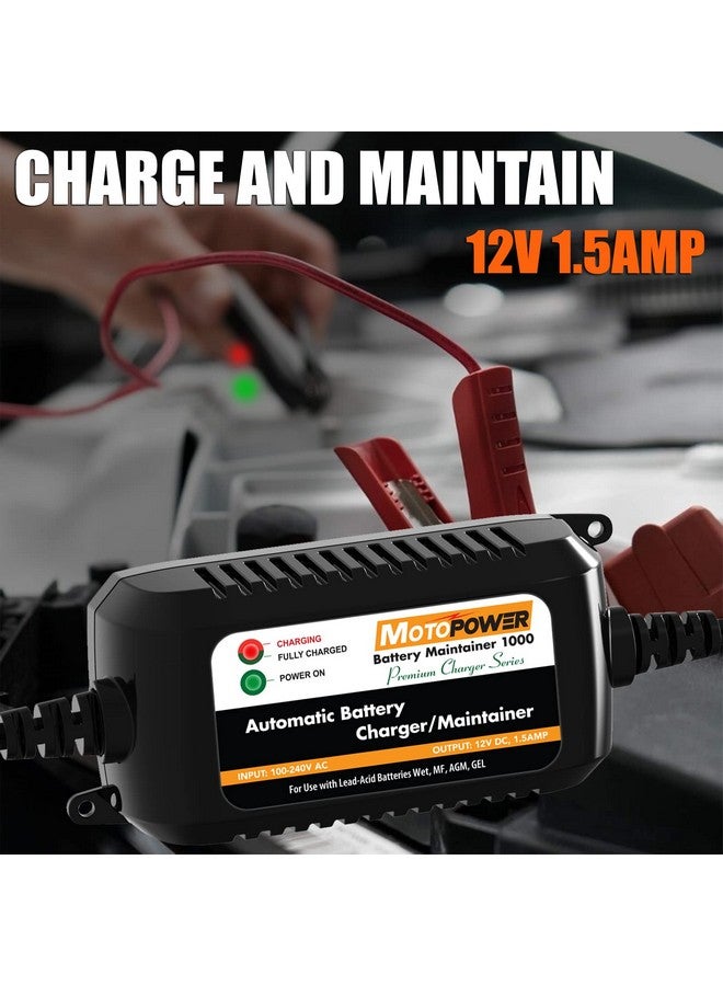 Mp00206A 12V 1.5Amp Automatic Battery Charger Battery Maintainer For Cars Motorcycles Atvs Rvs Powersports Boat And More. Smart Compact And Eco Friendly