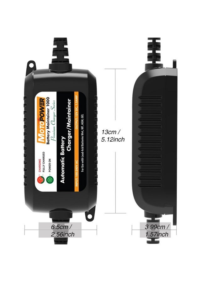 Mp00206A 12V 1.5Amp Automatic Battery Charger Battery Maintainer For Cars Motorcycles Atvs Rvs Powersports Boat And More. Smart Compact And Eco Friendly